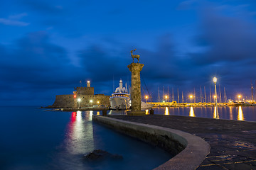 Image showing Agios Nikolaos fortress on the Mandraki harbour of Rhodes 