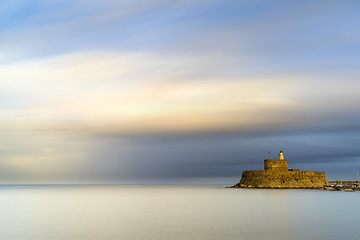 Image showing Agios Nikolaos fortress on the Mandraki harbour of Rhodes Greece