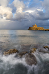 Image showing Agios Nikolaos fortress on the Mandraki harbour of Rhodes Greece