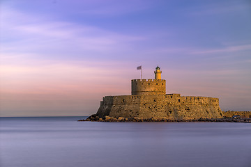 Image showing fortress on the Mandraki harbour of Rhodes Greece