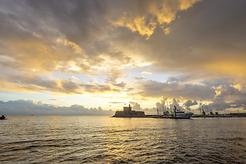 Image showing Agios Nikolaos fortress on the Mandraki harbour of Rhodes Greece