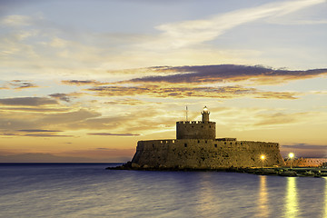 Image showing fortress on the Mandraki harbour of Rhodes Greece