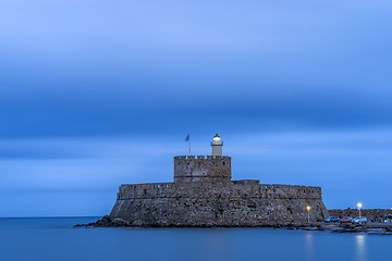 Image showing Agios Nikolaos fortress on the Mandraki harbour of Rhodes 