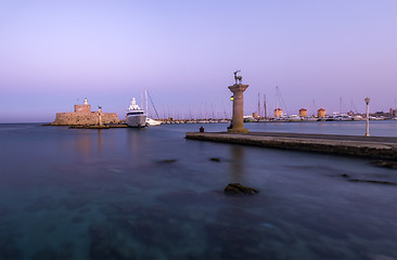 Image showing fortress on the Mandraki harbour of Rhodes Greece