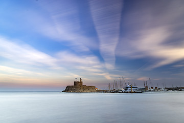 Image showing Agios Nikolaos fortress on the Mandraki harbour of Rhodes Greece