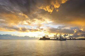 Image showing Agios Nikolaos fortress on the Mandraki harbour of Rhodes Greece