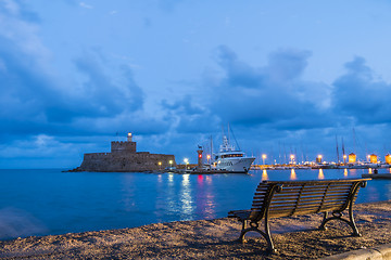 Image showing Agios Nikolaos fortress on the Mandraki harbour of Rhodes 