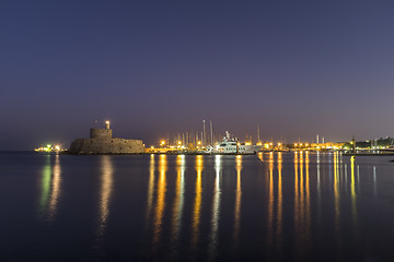 Image showing fortress on the Mandraki harbour of Rhodes Greece