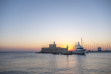 Image showing Agios Nikolaos fortress on the Mandraki harbour of Rhodes Greece