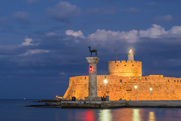 Image showing Agios Nikolaos fortress on the Mandraki harbour of Rhodes 