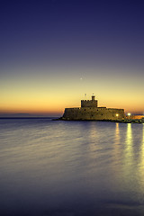 Image showing fortress on the Mandraki harbour of Rhodes Greece