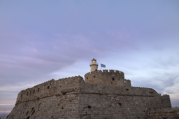 Image showing fortress on the Mandraki harbour of Rhodes Greece