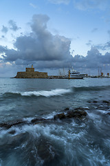 Image showing Agios Nikolaos fortress on the Mandraki harbour of Rhodes 