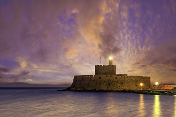 Image showing Agios Nikolaos fortress on the Mandraki harbour of Rhodes Greece