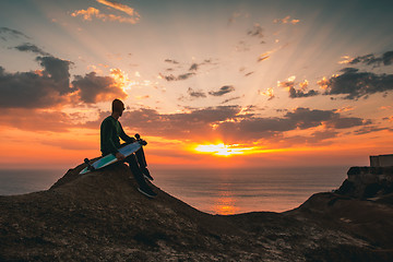 Image showing Skater boy at sunset