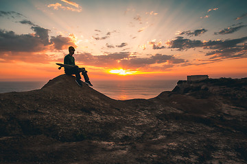 Image showing Skater boy at sunset