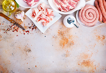 Image showing raw meat and sausages