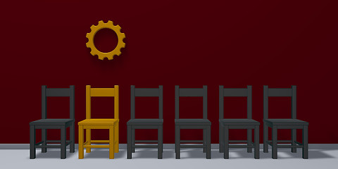 Image showing row of chairs and gear wheel - 3d rendering