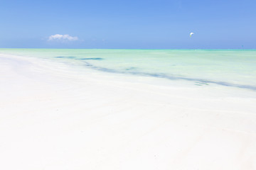 Image showing Kite surfers on Paje beach, Zanzibar, Tanzania.