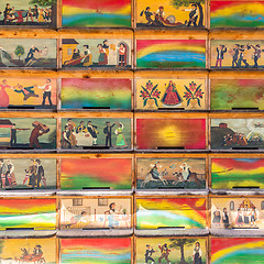 Image showing Traditional slovenian art painted wooden beehives.