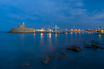 Image showing Agios Nikolaos fortress on the Mandraki harbour of Rhodes 