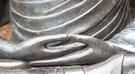 Image showing Detail of Buddha statue with Dhyana hand position, the gesture o