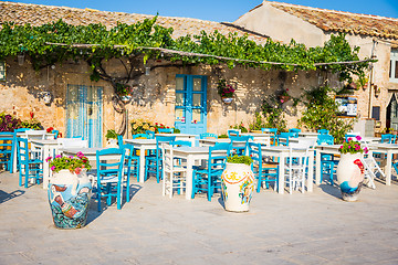 Image showing Tables in a traditional Italian Restaurant in Sicily