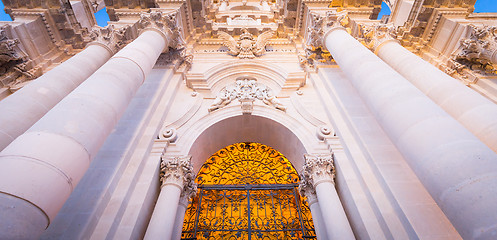 Image showing Entrance of the Syracuse baroque Cathedral in Sicily - Italy