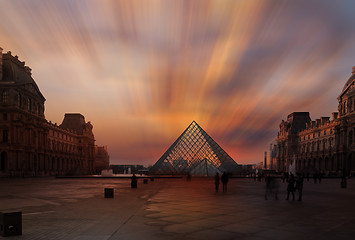 Image showing View of famous Louvre Museum with Louvre Pyramid