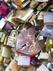 Image showing Love locks in Paris bridge symbol of friendship and romance