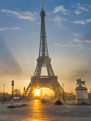 Image showing The Eiffel tower at sunrise in Paris