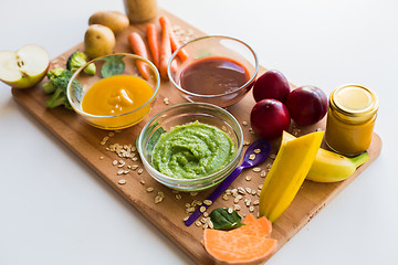 Image showing vegetable puree or baby food in glass bowls