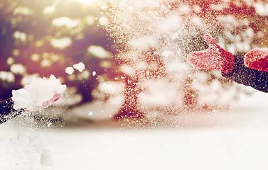 Image showing happy friends playing with snow in winter