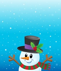 Image showing Lurking snowman in snowy weather theme 1