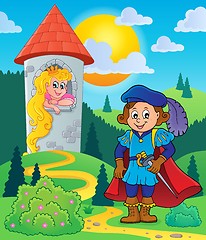 Image showing Prince near tower with princess