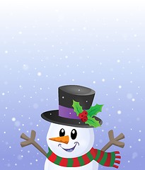 Image showing Lurking snowman in snowy weather theme 2