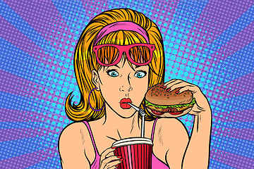 Image showing Pop art woman with fast food