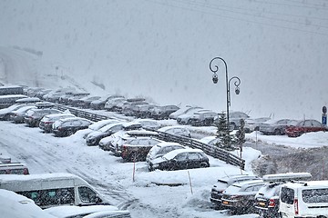 Image showing Winter snowy parking