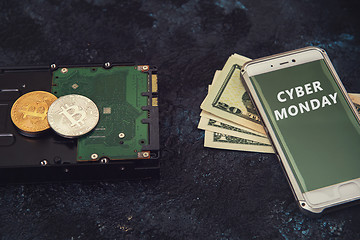 Image showing Bitcoin coin with HDD