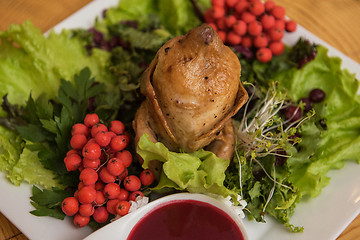 Image showing quail roasted with sweet and sour cranberry sauce