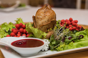 Image showing quail roasted with sweet and sour cranberry sauce