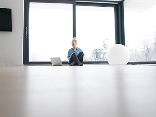 Image showing young woman drinking coffee enjoying relaxing lifestyle