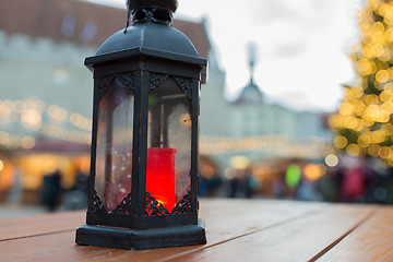 Image showing close up of christmas lantern with burning candle