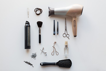 Image showing hairdryer, scissors and other hair styling tools