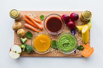 Image showing vegetable puree or baby food in glass bowls