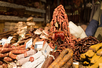 Image showing smoked meat products at market or butcher shop