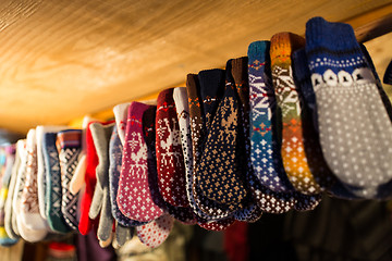 Image showing woolen mittens at christmas market