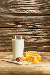 Image showing Sweet honeycomb on wooden table