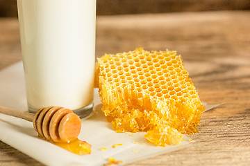 Image showing Sweet honeycomb on wooden table