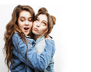 Image showing best friends teenage girls together having fun, posing emotional